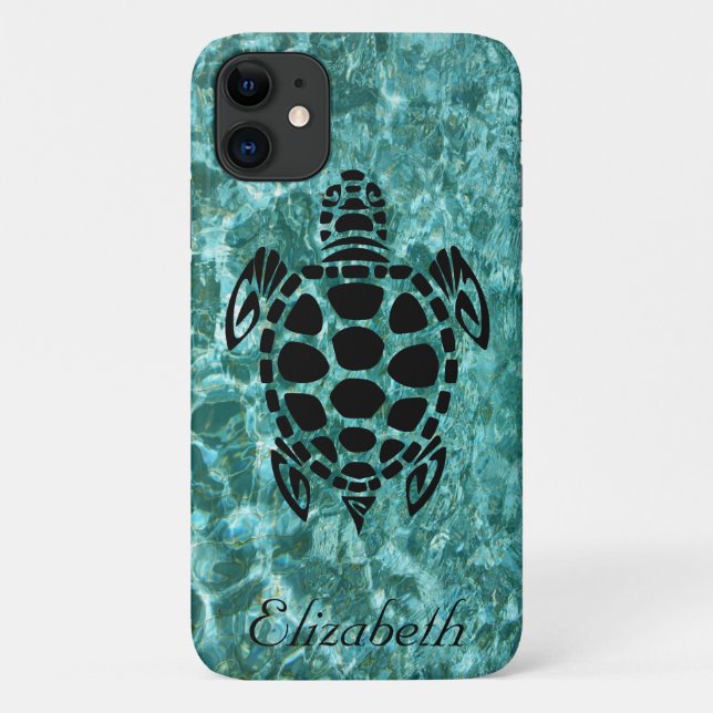 Custom Tribal Sea Turtle Aqua Blue Case-Mate iPhone Case (Back)
