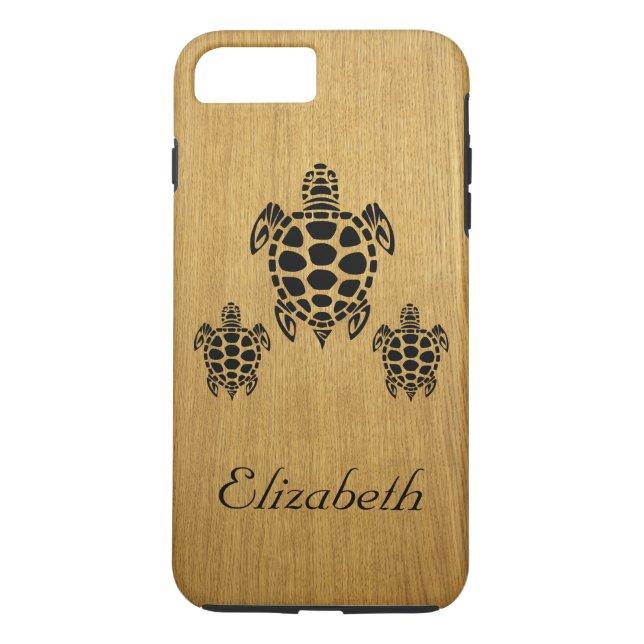 Custom Tribal Sea Turtle Faux Wood Case-Mate iPhone Case (Back)