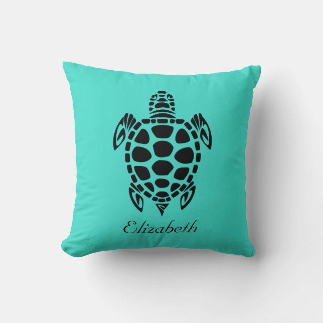 Custom Tribal Sea Turtle Turquoise Cushion (Front)
