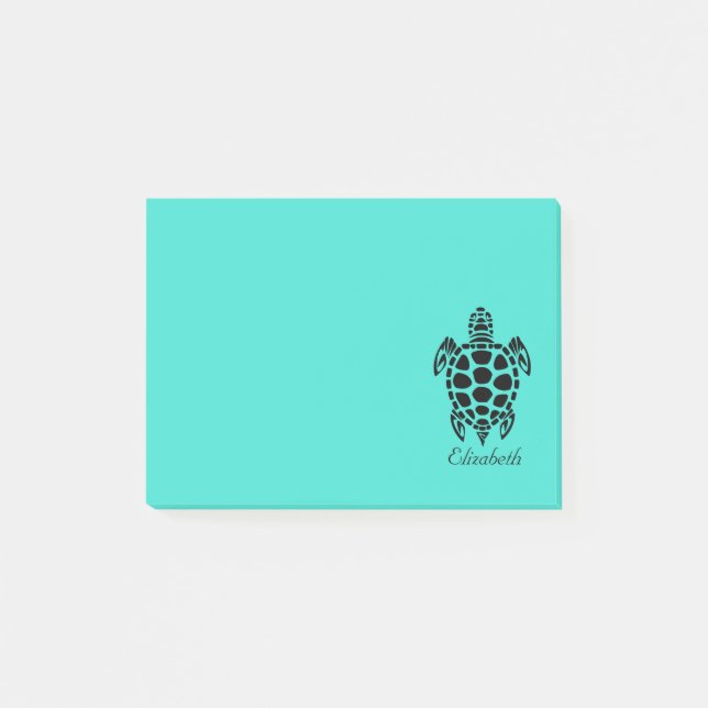 Custom Tribal Sea Turtle Turquoise Post-it Notes (Front)