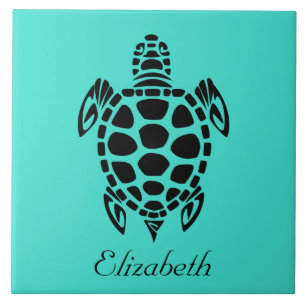 Custom Tribal Sea Turtle Turquoise Tile