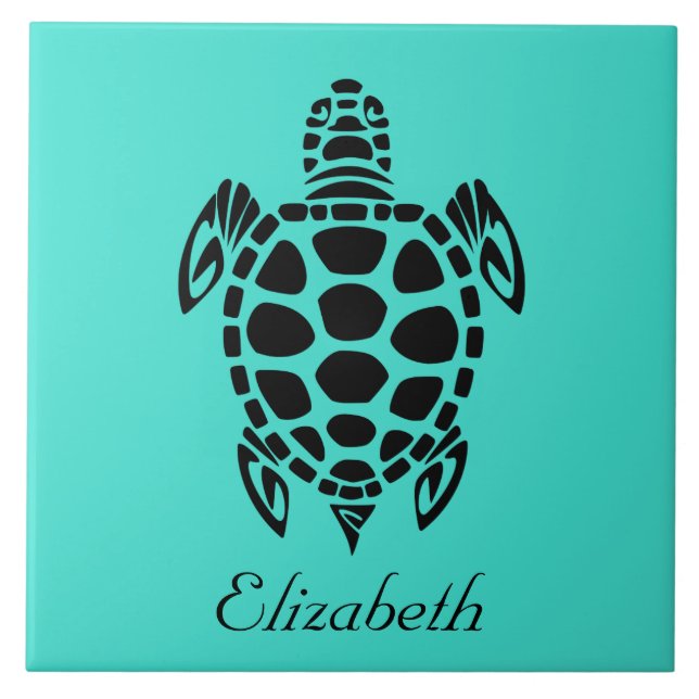 Custom Tribal Sea Turtle Turquoise Tile (Front)