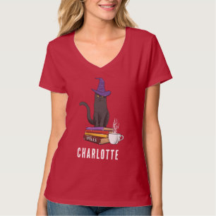 Custom Trick or Treat Black Cat Witch Halloween T-Shirt