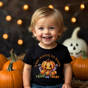 Custom Trick or Treat Fun Pumpkin Halloween Treats Toddler T-Shirt