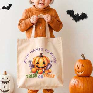 Custom Trick or Treat Fun Pumpkin Halloween Treats Tote Bag