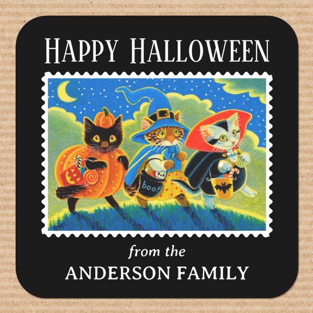 Custom Trick or Treat Halloween Cat Witch Square Sticker (Creator Uploaded)