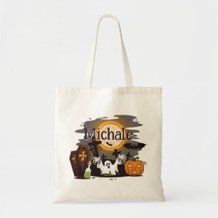 Custom Trick-or-Treat Spooky Ghost Coffin Pumpkin Tote Bag
