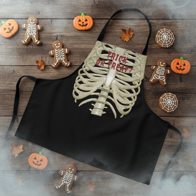 Custom Trick or Treat Spooky Kids Halloween Apron (IReady to bake up some spooky treats? Imagine baking spooktacular cookies with this skeleton apron)