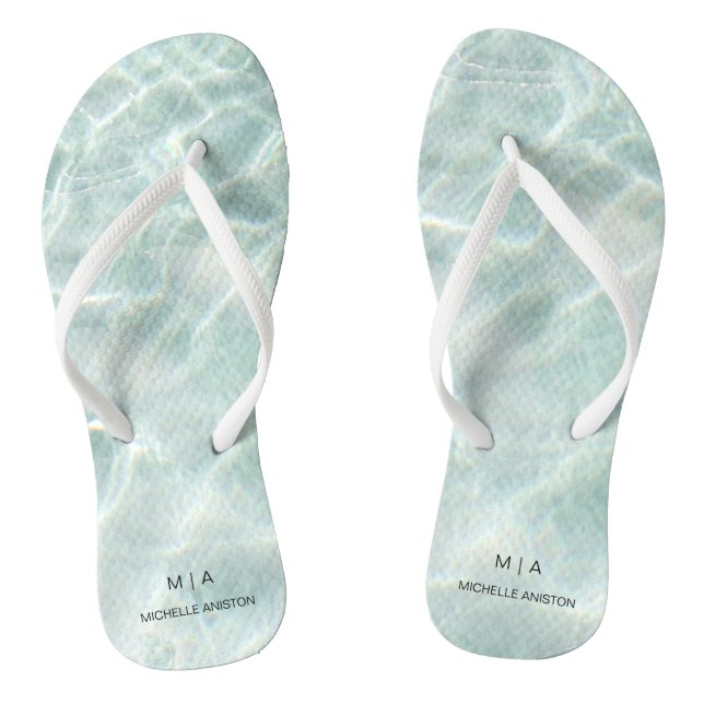 Custom Tropical  Beach Sea Waves Monogram  Flip Flops (Footbed)