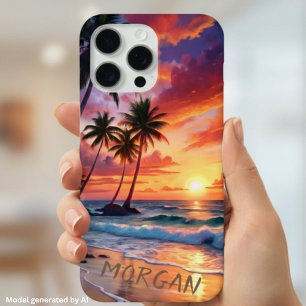 Custom Tropical Beach Sunset Coastal Art iPhone 15 Pro Max Case
