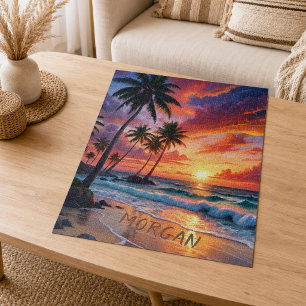 Custom Tropical Beach Sunset Coastal Art Jigsaw Puzzle