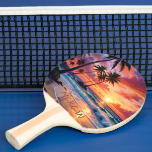 Custom Tropical Beach Sunset   Coastal Art Ping Pong Paddle