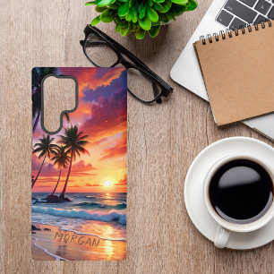 Custom Tropical Beach Sunset   Coastal Art Samsung Galaxy Case