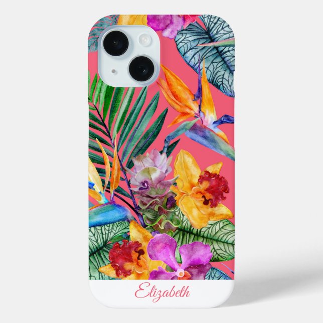 Custom Tropical Bird Of Paradise And Orchid Spring Case-Mate iPhone Case (Back)