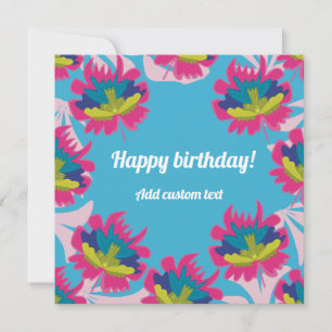 Custom tropical blue floral colourful birthday car invitation