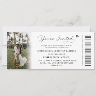 Custom Tropical Destination Boarding Pass Wedding Invitation