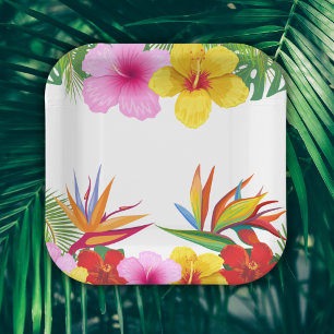 Custom Tropical Flowers Hibiscus Party Paper Plate