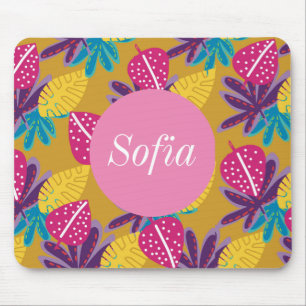 Custom Tropical flowers yellow summer - name Mouse Mat
