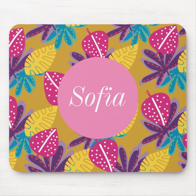 Custom Tropical flowers yellow summer -  name Mouse Mat (Front)