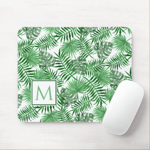 Custom Tropical Green Leaves Watercolor Pattern Mouse Mat