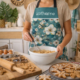 Custom Tropical Hibiscus Floral Teal Apron