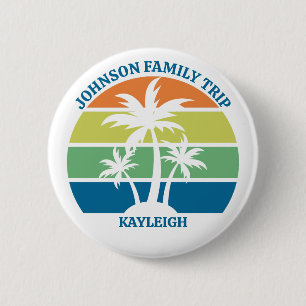 Custom Tropical Island Palm Trees Reunion Name Tag 6 Cm Round Badge