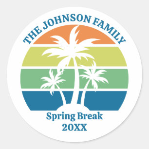 Custom Tropical Island Party Palm Trees Classic Round Sticker