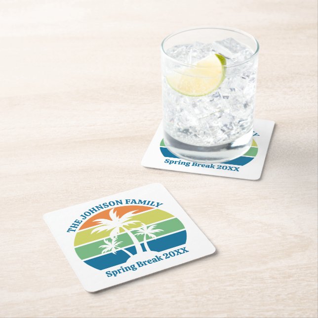 Custom Tropical Island Party Palm Trees Square Paper Coaster (Insitu)