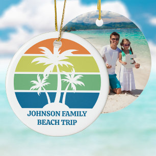 Custom Tropical Island Trip with Photo on Back Ceramic Tree Decoration