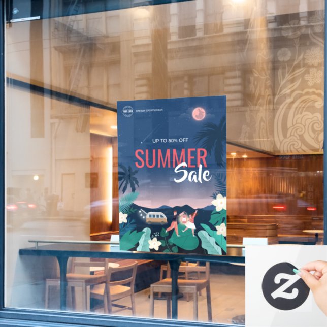 custom Tropical Palm Summer Sale Business Ads Window Cling (Cafe Window)