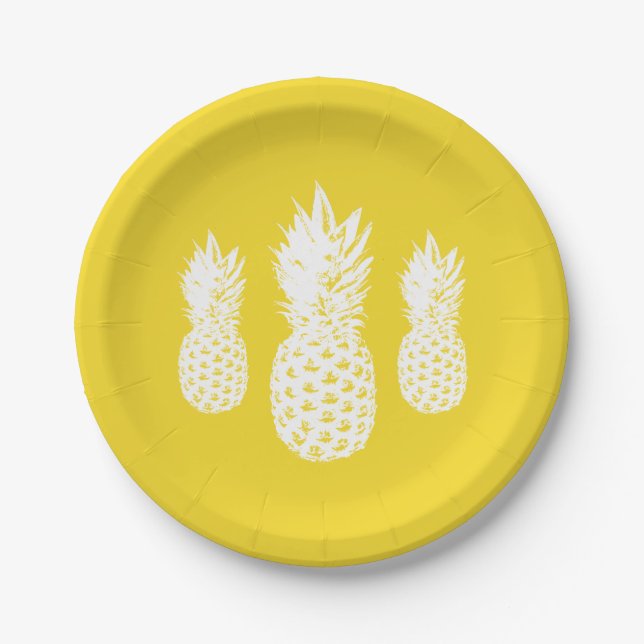 Custom tropical pineapple fruit paper party plates (Front)