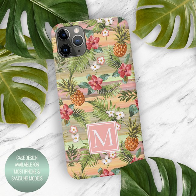 Custom Tropical Pineapple Hibiscus Floral Pattern iPhone Case (Creator Uploaded)