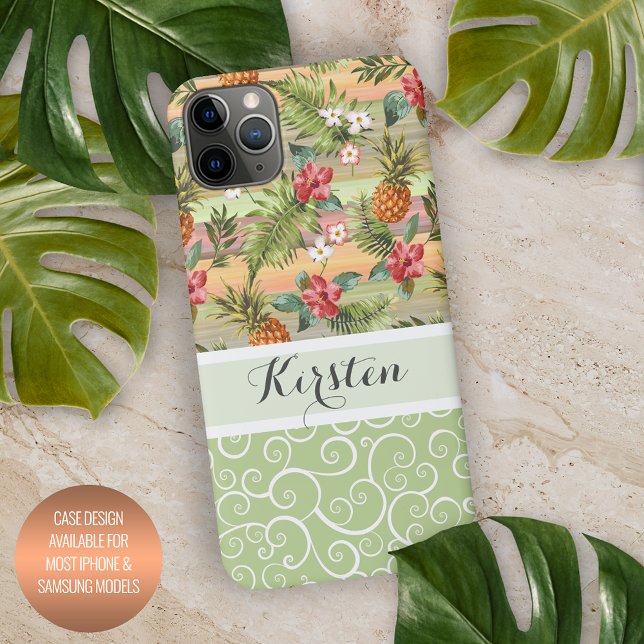 Custom Tropical Pineapples Colourful Floral Patter iPhone Case (Creator Uploaded)