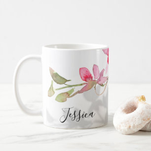 Custom Tropical Pink Orchid Floral Shadow Coffee Mug