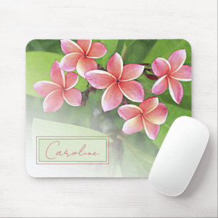 Custom Tropical Plumeria Flowers Watercolor Art Mouse Mat