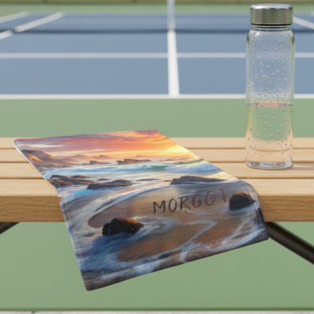 Custom Tropical Sunset Cliffs – Coastal Sports Hand Towel (Creator Uploaded)