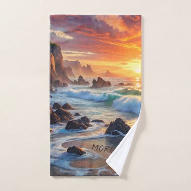 Custom Tropical Sunset Cliffs – Coastal Sports Hand Towel (Hand Towel)