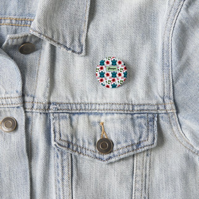 Custom Tropical Turtle Cherry Floral Pattern  3 Cm Round Badge (In Situ)