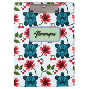 Custom Tropical Turtle Cherry Floral Pattern Clipboard