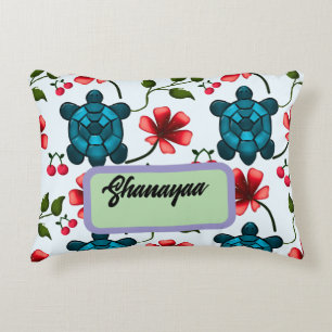 Custom Tropical Turtle Cherry Floral Pattern Decorative Cushion