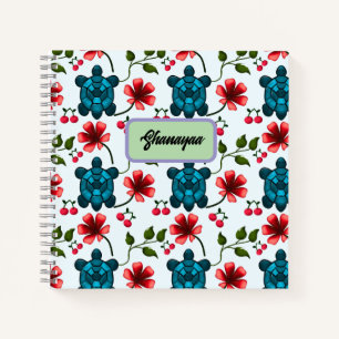 Custom Tropical Turtle Cherry Floral Pattern Notebook