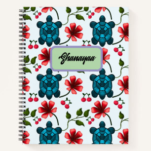 Custom Tropical Turtle Cherry Floral Pattern  Notebook