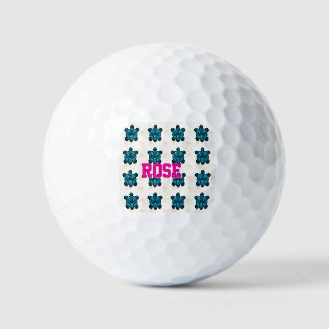 Custom Tropical Turtle Floral Pattern Seamless  Golf Balls (Front)