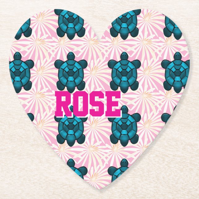 Custom Tropical Turtle Floral Pattern Seamless  Paper Coaster (Front)