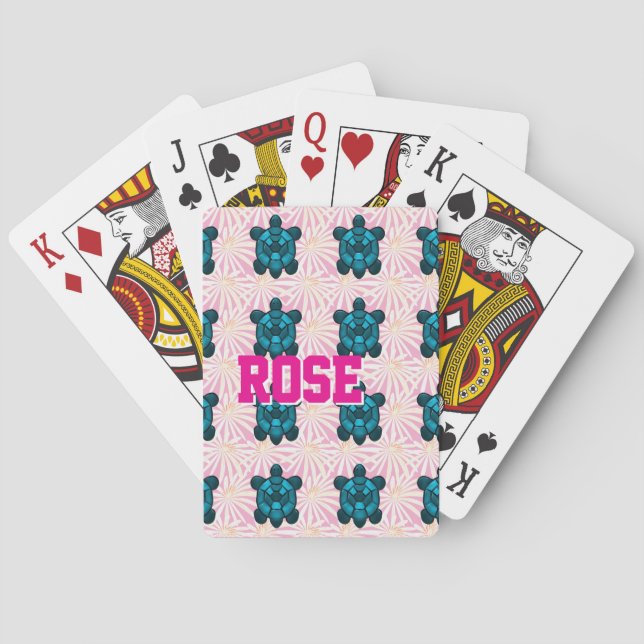 Custom Tropical Turtle Floral Pattern Seamless  Playing Cards (Back)