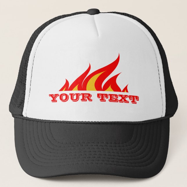 Custom trucker hat with flaming text logo (Front)