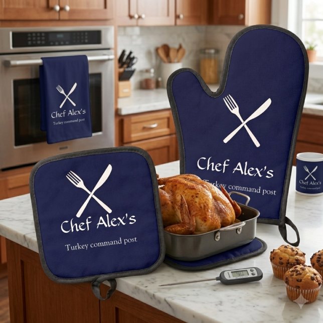 Custom "Turkey Command Post" Thanksgiving  Oven Mitt & Pot Holder Set (Creator Uploaded)