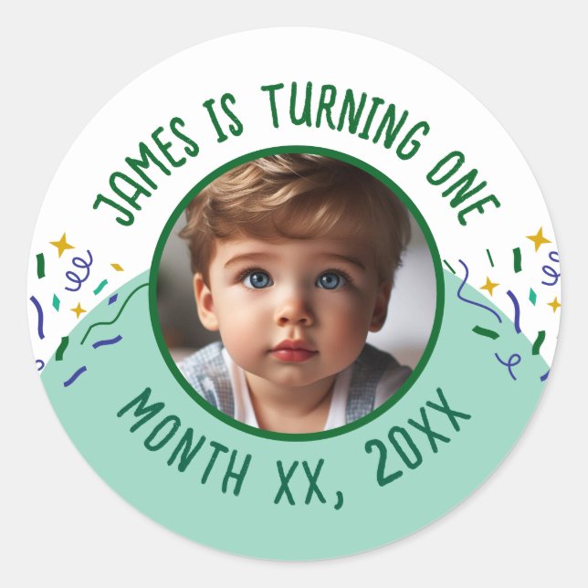 Custom Turning 1 for One-Year-Old Birthday Classic Round Sticker (Front)