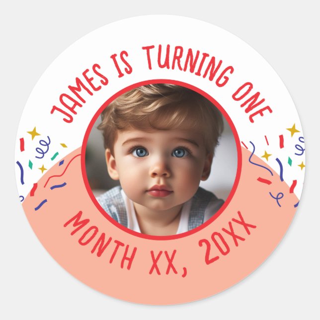Custom Turning 1 for One-Year-Old Birthday Classic Round Sticker (Front)