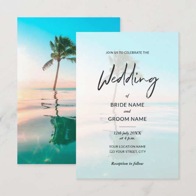 Custom Turquoise Beach Photo Wedding Invitation (Front/Back)